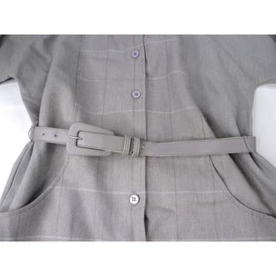 Vintage Country Miss Grey Plaid Button Front Belted Dress Women's Size 8 Wool - Thumbnail 3
