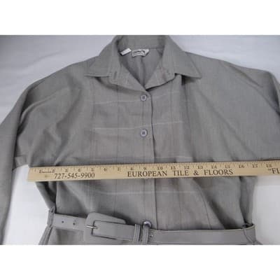 Vintage Country Miss Grey Plaid Button Front Belted Dress Women's Size 8 Wool - Thumbnail 7