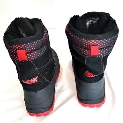Khombu Hickory Kids Black Red Leather Faux Fur Lined Snow Boots Size 11M 801461 - Thumbnail 5