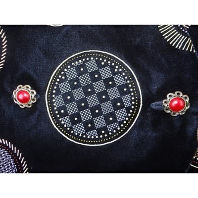 Stunning Vintage Black Velvet Geometric Print Vest with Red Gem Buttons - Thumbnail 6