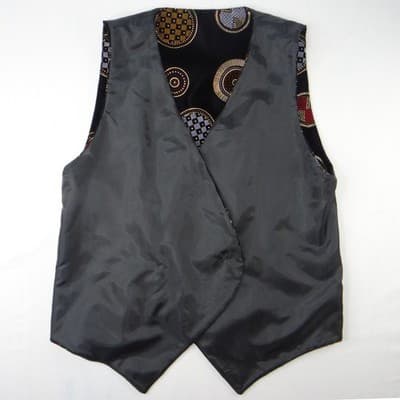 Stunning Vintage Black Velvet Geometric Print Vest with Red Gem Buttons - Thumbnail 10