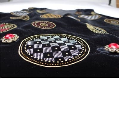 Stunning Vintage Black Velvet Geometric Print Vest with Red Gem Buttons - Thumbnail 3
