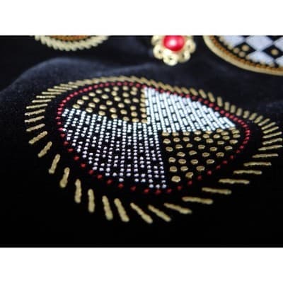 Stunning Vintage Black Velvet Geometric Print Vest with Red Gem Buttons - Thumbnail 4