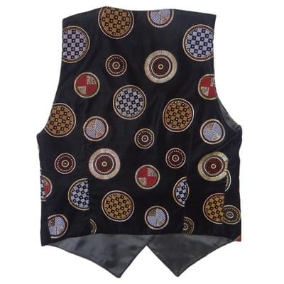Stunning Vintage Black Velvet Geometric Print Vest with Red Gem Buttons - Thumbnail 2