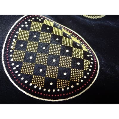 Stunning Vintage Black Velvet Geometric Print Vest with Red Gem Buttons - Thumbnail 5