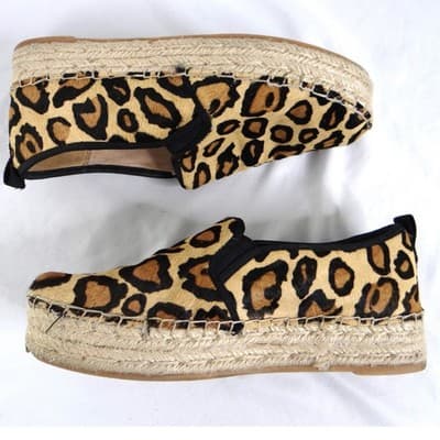 Sam Edelman Women Leopard Print Calf Hair Platform Espadrille Slip On Shoes 8 - Thumbnail 2
