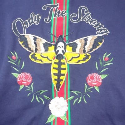 Hudson Outerwear Mens 3X Navy Blue Moth Skull Only The Strong Sweatshirt Striped - Thumbnail 4