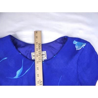 Karin Stevens Royal Blue Floral Short Sleeve Knee Length Dress Women Size 6 - Thumbnail 5