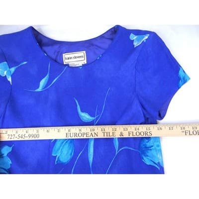 Karin Stevens Royal Blue Floral Short Sleeve Knee Length Dress Women Size 6 - Thumbnail 6