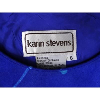 Karin Stevens Royal Blue Floral Short Sleeve Knee Length Dress Women Size 6 - Thumbnail 2