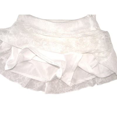 Womens White Floral Lace Tiered Ruffle Skort Side Zip Mini Skirt Shorts - Thumbnail 4