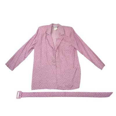 Vintage Connections Mauve Polka Dot Skirt Suit Set Blazer Skirt Belt Large 16/18 - Thumbnail 2