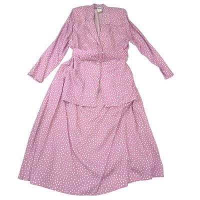 Vintage Connections Mauve Polka Dot Skirt Suit Set Blazer Skirt Belt Large 16/18