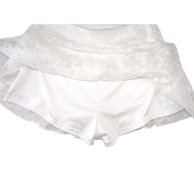 Womens White Floral Lace Tiered Ruffle Skort Side Zip Mini Skirt Shorts - Thumbnail 5