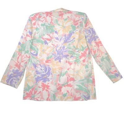 Alfred Dunner Vintage Floral Blazer Pastel Tropical Single Button Made in USA 12 - Thumbnail 4