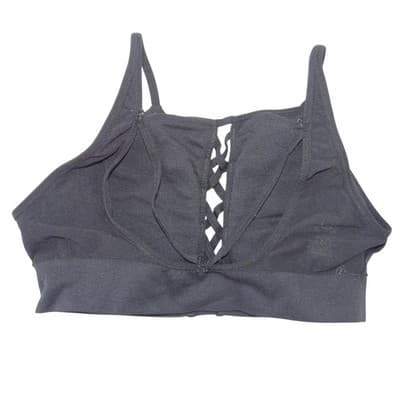 Black Lace Up Front Sports Bra Removable Pads Sleeveless Activewear - Thumbnail 2
