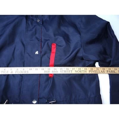 Womens Navy Blue Hooded Lightweight Rain Jacket Red Accents Size M - Thumbnail 5