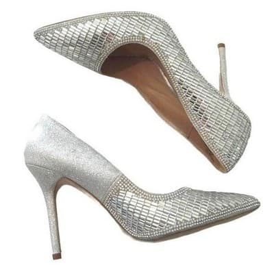 De Blossum Collection Stunning Unique Silver Mirror Mosaic High Heel Pumps Sz 10 - Thumbnail 3