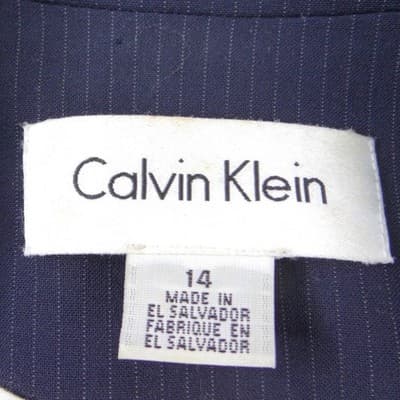Calvin Klein Womens Navy Blue Pinstripe Two Button Blazer Jacket Size 14 - Thumbnail 2