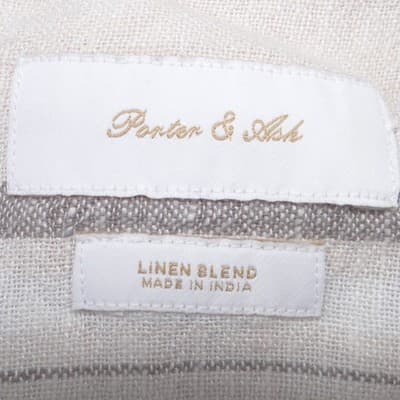 Porter & Ash Mens Large Linen Blend Striped Short Sleeve Button Up Shirt Cream - Thumbnail 2