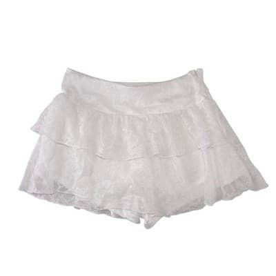 Womens White Floral Lace Tiered Ruffle Skort Side Zip Mini Skirt Shorts - Thumbnail 3