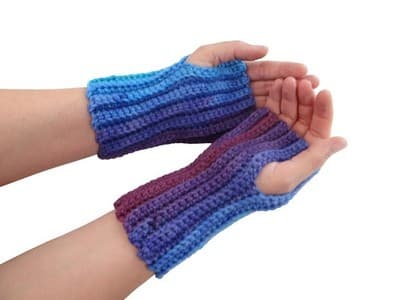 Handmade Crocheted Hand Warmers in Blue and Purple Lot 1 - Thumbnail 3
