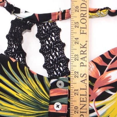 No Boundaries Womens Tropical Palm Print Wide Leg Jumpsuit Black Large 11-13 - Thumbnail 5