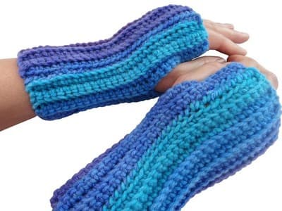 Handmade Crocheted Hand Warmers in Blue and Purple Lot 1 - Thumbnail 2