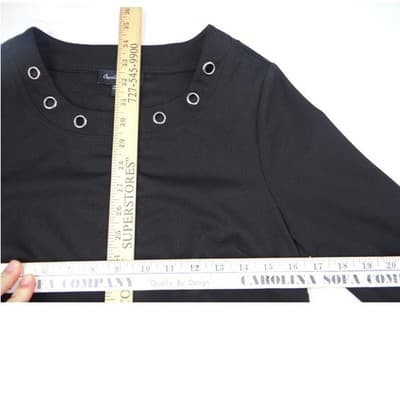 Charlie Paige Black Crew Neck Eyelet Detail 3/4 Sleeve Dress S P - Thumbnail 4