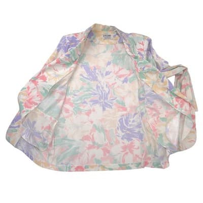 Alfred Dunner Vintage Floral Blazer Pastel Tropical Single Button Made in USA 12 - Thumbnail 2