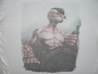 Men's White Graphic T-Shirt with Popeye Print - Thumbnail 3