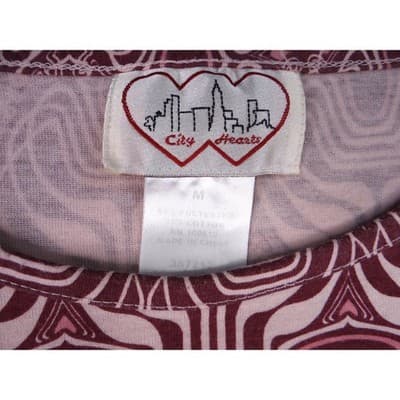 Vintage City Hearts Women's Burgundy Geometric Print Long Sleeve Top Size Medium - Thumbnail 2
