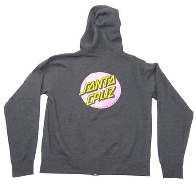 Santa Cruz Skateboards Pink Dot Logo Zip Up Hoodie Charcoal Grey Skater Mens S - Thumbnail 5
