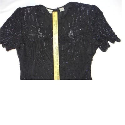 Vintage Stunning BeautiBlack Beaded Sequined Dress Short Sleeve Cocktail Party M - Thumbnail 7