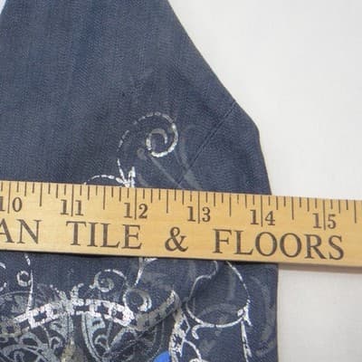 Y2k Womens Dark Wash Denim Halter Vest Fleur-de-lis Graphic Button Up Blue - Thumbnail 5