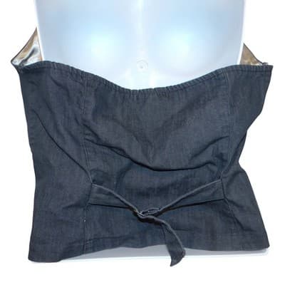 Y2k Womens Dark Wash Denim Halter Vest Fleur-de-lis Graphic Button Up Blue - Thumbnail 2