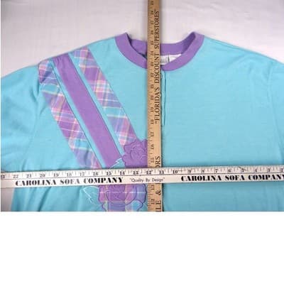 Vintage Jantzen Womens Turquoise Purple Plaid Rose Button Up T Shirt Top XL - Thumbnail 4