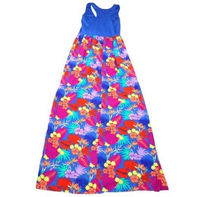 Thyme & Honey Womens Tropical Floral Maxi Dress Blue Multi Racerback Summer 1881 - Thumbnail 3