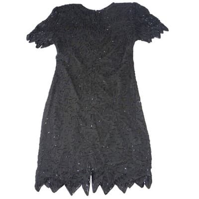 Vintage Stunning BeautiBlack Beaded Sequined Dress Short Sleeve Cocktail Party M - Thumbnail 4