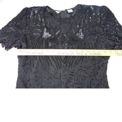 Vintage Stunning BeautiBlack Beaded Sequined Dress Short Sleeve Cocktail Party M - Thumbnail 6
