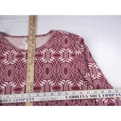 Vintage City Hearts Women's Burgundy Geometric Print Long Sleeve Top Size Medium - Thumbnail 4