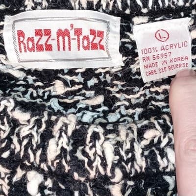 Vintage Razz-m'-Tazz Black White Textured Knit Sweater Women's Large Acrylic - Thumbnail 2