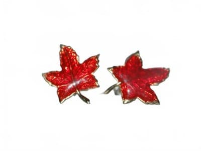 Red Maple Leaf Shaped Earrings - Thumbnail 3