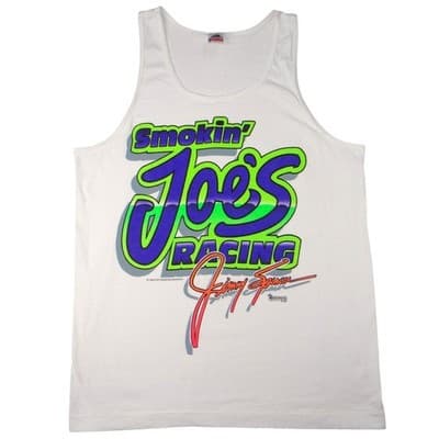 Vintage Smokin Joes Racing tank top featuring Jimmy Spencer graphics White Neon