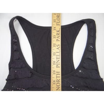Y2K Candy Rain Womens Black Ruffle Sequin Racerback Tank Top Size L Slim Fit - Thumbnail 3