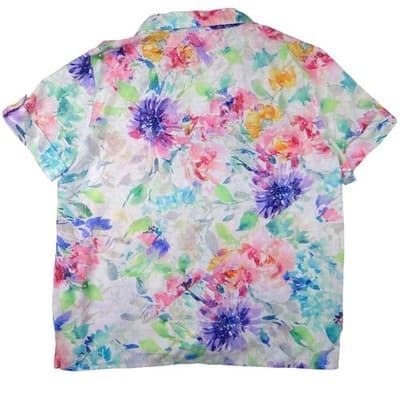 Alfred Dunner Petite Floral Print Short Sleeve Button Up Shirt Women's PS - Thumbnail 8