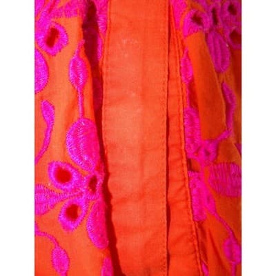 J.Crew Orange Pink Floral Eyelet Tiered Midi Dress Button Front Womens Size 0 - Thumbnail 4