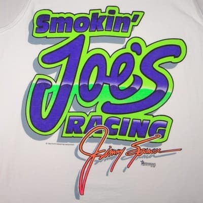 Vintage Smokin Joes Racing tank top featuring Jimmy Spencer graphics White Neon - Thumbnail 6