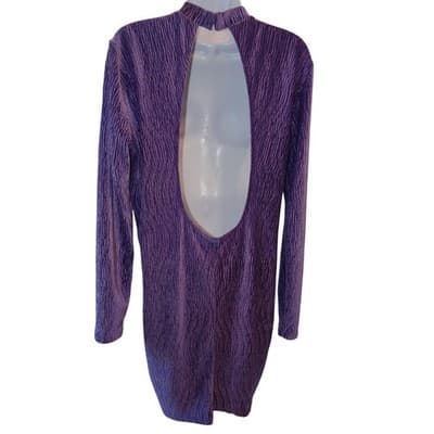H&M Divided Purple Textured Mock Neck Long Sleeve Mini Dress Size L - Thumbnail 5