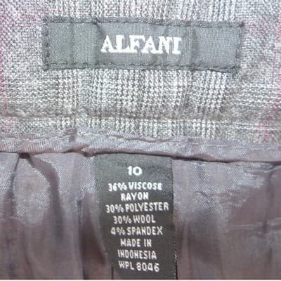 Alfani Womens Gray Purple Glen Plaid Wide Leg Wool Blend Dress Pants Size 10 - Thumbnail 2